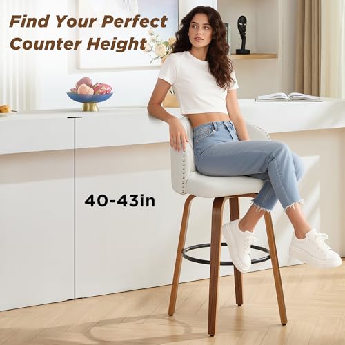 Image of 28 inch H Swivel Bar Stools Counter Height Bar Stools Set of 2(Beige)