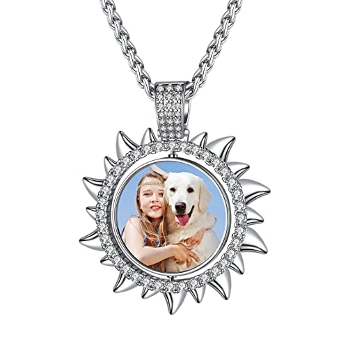 Custom4U Picture Necklace Personalized Photo for Men Women Steel/18K Gold Plated/Black Custom Angel Wings/Heart Pendant Necklace with Picture Memory Circle Chain 18-30 Inch,Hip Hop Jewelry+G