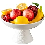 AZMOYAC White Fruit Bowl - Ceramic Fruit Tray for Modern Home Decor, 10 Inch Decorative Pedestal Bowl, Footed Bowl for Kitchen Counter, Large Bowls for Breads, Fruit Basket for Table