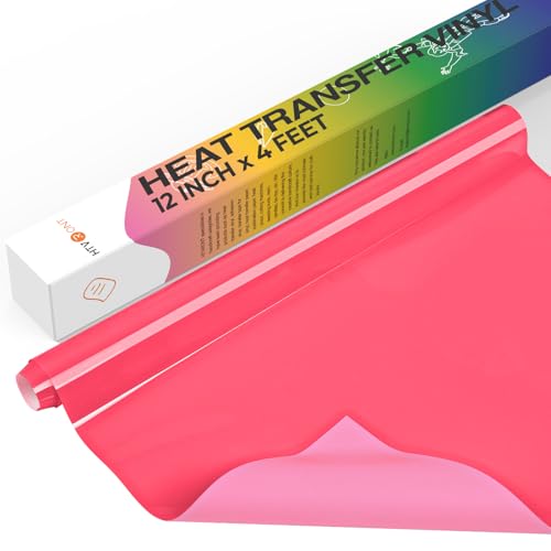 Image of HTVRONT Heat Transfer Vinyl Roll -12 inch x 4FT Neon Pink HTV Vinyl for T-Shirts, Neon Pink Iron on Vinyl for All Cutting Machines - Easy to Cut & Weed for HTV Heat Transfer Vinyl Design