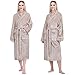 PAVILIA Soft Plush Women Fleece Robe, Taupe Light Brown Cozy Bathrobe, Female Long Spa Robe, Warm Housecoat, Satin Waffle Trim, S/M