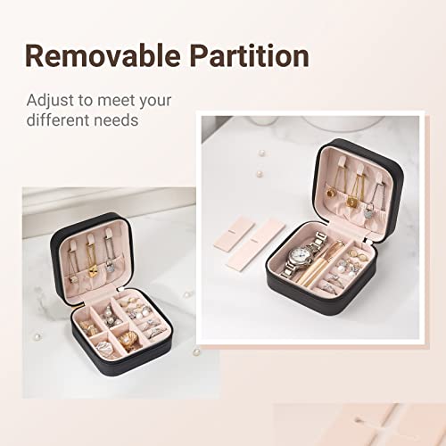 Image of CASEGRACE Travel Jewelry Case, Small Jewelry Box Portable Jewelry Travel Organizer Display Storage Case for Rings Earring Necklace Bracelet, Gift for Women Girls, Black