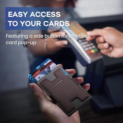Image of RUNBOX Slim Wallet for Men, RFID Aluminum Pop-Up Card Holder for 12 Cards