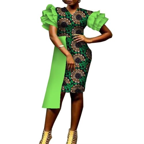 open lace back dress XIAOHUAGUA African Dashiki Print Dresses for Women Patchwork Short Sleeves  Knee-Length Party Dress at Amazon Women's Clothing store