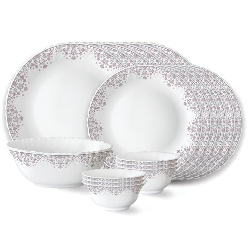 Image of Larah by Borosil Lark Fluted Series Opalware Dinner Set | 19 Pieces for Family of 6 | Microwave & Dishwasher Safe | Bone-Ash Free | Crockery Set for Dining & Gifting | Plates & Bowls | White