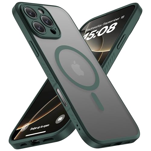 CellEver Magnetic for iPhone 16 Pro Case, Camera Protection Dark Green