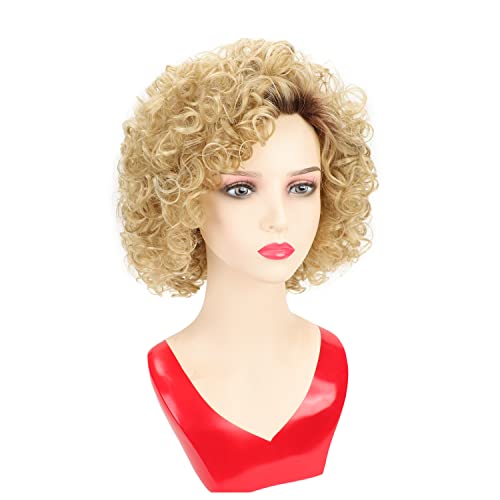 Renershow Short Ombre Blonde Curly Wigs For Women Synthetic Wig Natural Looking Hair Replacement Wig #TOP2