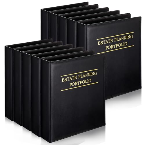 Dunzoom 10 Pcs Estate Planning Portfolio Binder PU Leather 3 Ring Binders with Gold Title and Index Tab Dividers 11 x 11.8 x 2.4 Estate Planning Organizer(Black)