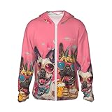 vosery french bulldog cool no.107 - giacca con cappuccio e cerniera, leggera, a maniche lunghe, per donne e uomini, nero, s