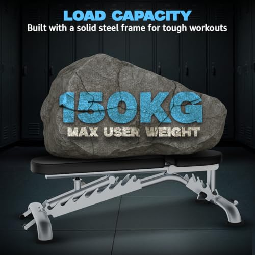 Image of Powermax Fitness PUB-036B Adjustable Incline Flat Utility Bench, Multi-Positions with 8 Seat Adjustments | Heavy Duty Frame | Weight Capacity up to 350 | Kg Home Gym Workout Strength Equipment