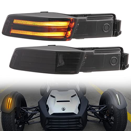A & UTV PRO Ryker Front Fender LED Lights, Wheel Lights Fender Reflectors with LED Turn Signals & Running Lights Compatible with 2019-2021 Can-Am Ryker Accessories,Smoked Black,2PCS