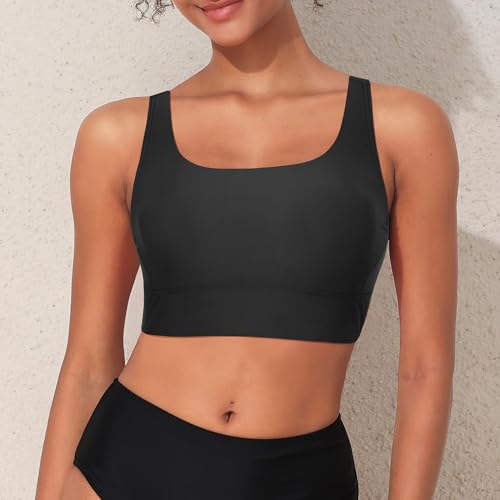 Firpearl Women Underwire Full Coverage Bikini Top - Push Up Swim Bra Swimsuit Top Scoop Neck Bathing Suit Top Only4