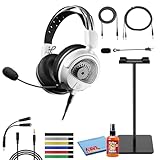Audio-Technica Consumer ATH-GDL3 Open-Back Over-Ear Gaming Headset with Microphone Bundle with Headphones Stand and Accessories (White)
