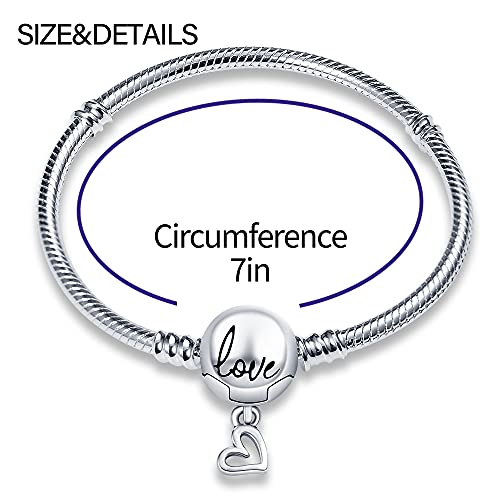 KUNSIR 925 Sterling Silver Snake Chain Bracelet with Love Round Buckle Charm Bracelets for Women Teen3