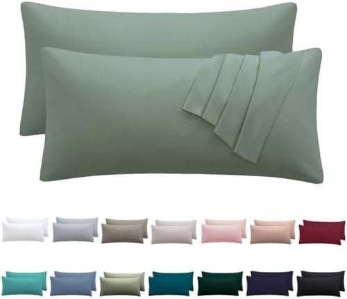 Nesture Kissenbezug 40x70 2er Set, Hellgrün, 100% Mikrofaser | kopfkissenbezug 40x70cm mit Reißverschluss, kissenhülle weich & bügelfrei, atmungsaktiv, Pflegeleicht bei 60°C waschb