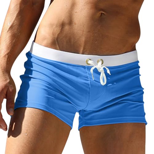 Oanviso Bañador para Hombre Bañador Corto con Cordón Bañador Tipo Bóxer Monocolor Bañador para Deportes Acuáticos de Secado Rápido Parte Delantera con Bolsillo con Cremallera C Azul M