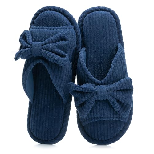 Image of GOEWY Cute Slippers for Women Indoor and Outdoor Cozy Soft Bow Open Toe Womens Slippers with Memory Foam Anti-Skid Sole Slides Spa Birthday Gifts for Women Mom Her Ladies Bridesmaid