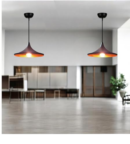 Image of GreyWings Black Aluminium Hanging Pendant Light for Ceiling, Wide Modern Indoor Lamp with, Decorative Light for Kitchen, Dining, Cafe (Big) Pack of 2