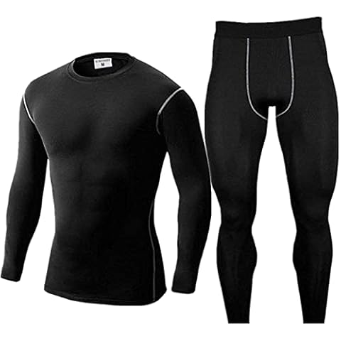 Mens Thick Thermal Underwear Set Long Johns Quick Dry Base Layer for Cycling, Skiing, Hiking Black Cover