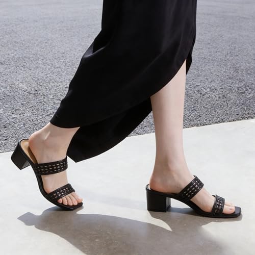 Image of Women's Heeled Sandals Two Strap Square Open Toe Heels 2-Inch Chunky Sandals Dress Shoes Wide Feet Friendly