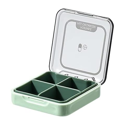 Portable Pill Box,Medicine Organizer Pill Box Square Pill Case with 4 Large Compartmensts to Hold Vitamins,Travel Pill Case for Supplements & Medicine(Green) Cover
