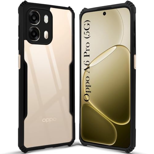 Image of Jkobi Hybrid Back Case Cover for Oppo A6 Pro (Shockproof with Polycarbonate Clear Panel | Professional Black)