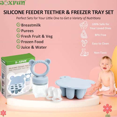 Silicone Baby Fruit Food Feeder & Mini Freezer Nibble Tray, Breastmilk Popsicle Molds for Baby Teething Relief, BPA Free Silicone Teething Toys Feeder for Safe Infant Self Feeding, Extra Food Pouches - Thumbnail 3