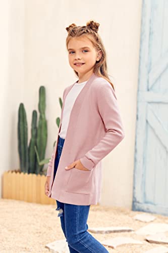 Girls Long Sleeve Casual Cardigan Kids Open Front Soft Knit Oversized Sweater with Pockets3