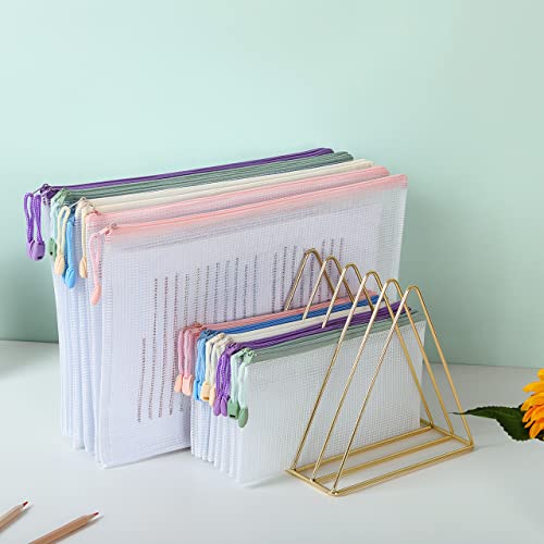 Skydue 20Pcs Mesh Zipper Pouch Zipper Bags, Pouch Bags, 2 Sizes Waterproof Plastic Document Pouch For Travel Storage, Office And Home Organize, 5 Colors #TOP5