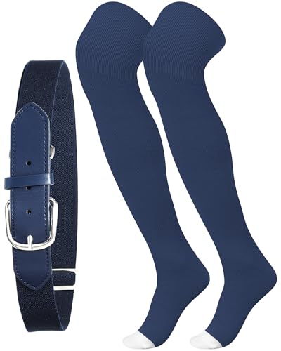 Jeyiour High Football Socks and Belt Set Sport over the Knee Baseball Softball Soccer Socks Extra Long for Women Men Adult