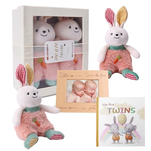 Image of Tkusteigs Twins Baby Items Set for Girl and Boy - Plush Rabbit 2-Piece Set and Twin Baby Storybook (with Photo Frame)