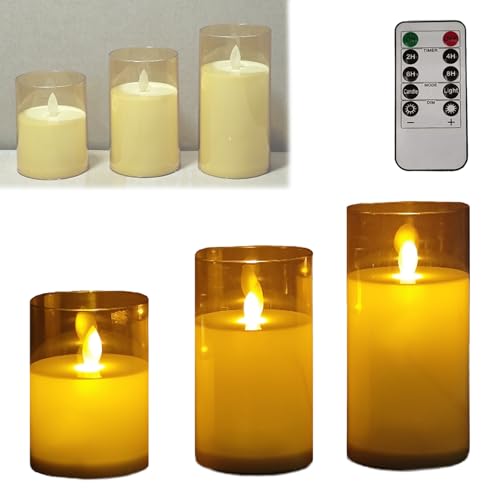 BTtime LEDキャンドルライト 3点セット LEDライト キャンドル 暖色光 ロウソク 専用リモコン付き 電池式 明るさ調整 火を使わない 本物の炎のようにゆらめく 省エネ 安全（ちゃいろ）