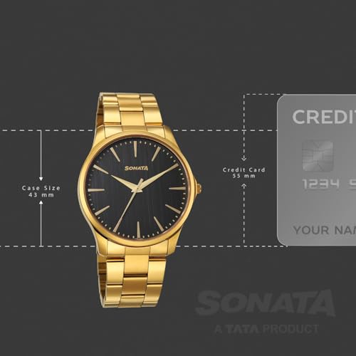 Image of Sonata Traditional Essentials Quartz Black Round Dial Men's Watch | Analog Watch | Watches for Men Analog - 77163YM06W