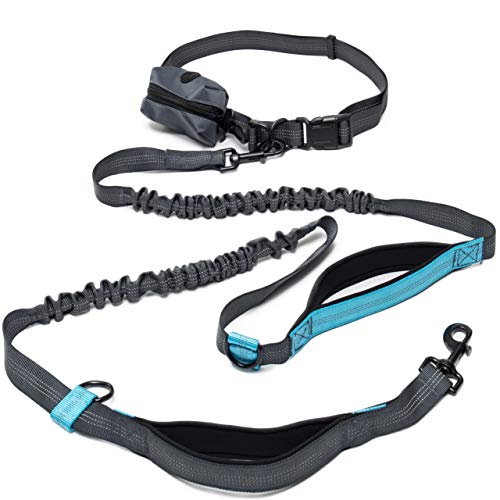 ACTIVPAWS Premium Hands Free Dog Leash - Dual Bungee Waist Belt Adjustable Running Reflective Leash - Free Poop Bag Dispenser Pouch for Dog Owners with Medium and Large Dogs