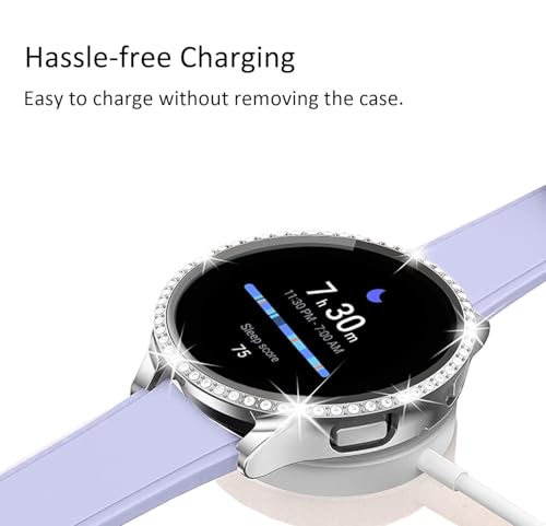 DEALELE [2-PACK] Case Compatible with Samsung Galaxy Watch 7 40mm, Bling Single-Row Diamond PC Protective Case Replacement Watch Cover Bumper (40mm, Silver+ Transparent) - Image 5