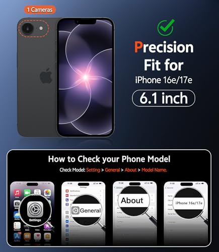 Image of FNTCASE for iPhone 17e & iPhone 16e Case: [Compatible with MagSafe] [Screen Protector] Matte Textured Military Grade Drop Protection Silicone Slim Rugged Shockproof Phone Cover Black