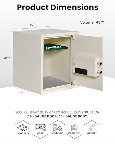 Image of Equal 48L Retro Safe Locker for Home | Digital PIN Code + Emergency Key | Glossy Ivory Finish | 10-Gauge Steel Door | 3 Year Warranty | 48 Litre