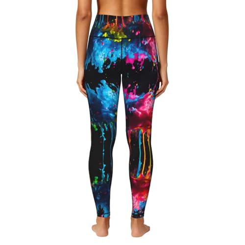 Leggings con estampado de salpicaduras TTYDOKLA para mujer con bolsillos elásticos 4