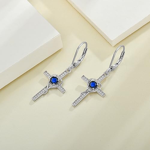 Cross Earrings 925 Sterling Silver Heart-Shaped Leverback Earrings Cross Dangle Drop Religious Jewelry Christian Baptism Gift4