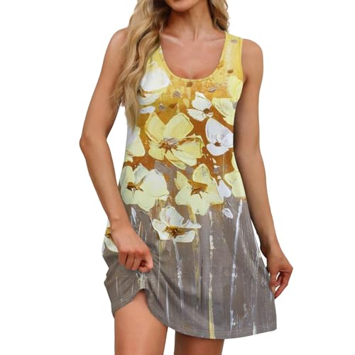 Robe d'été sans manches pour femme vêtement court vintage à fleurs