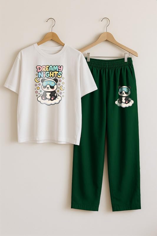 Image of My Swag Womens Cotton Nightwear Set | Dreamy Nights Printed T-Shirt with Relaxed Fit Pajama | Perfect for Sleep & Home