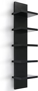 Vertical Column Wall Mount Floating Wood Spine Shelf Unit 5 Tier Slim Living Room Bedroom Organizer Small Stack Tall Narrow Thin Home Decor Display Modern Utility Makeup Vanity Bathroom Storage Black
