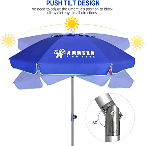 AMMSUN 7ft Heavy Duty High Wind Beach Umbrella Parasols with sand anchor & Tilt Sun Shelter, UV 50+ Protection Outdoor Sunshade Umbrellas Carry Bag for Patio Garden Pool Backyard by AMMSUN - Image 2