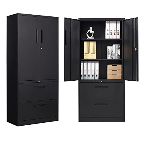 Afaif Metal File Cabinets, Lateral Filing Cabinet With 2 Drawers,70" H File Cabinet For Home Office, Office Storage Cabinet With Adjustable Storage Shelves For Letter/Legal/A4 Size Files,Black #TOP24