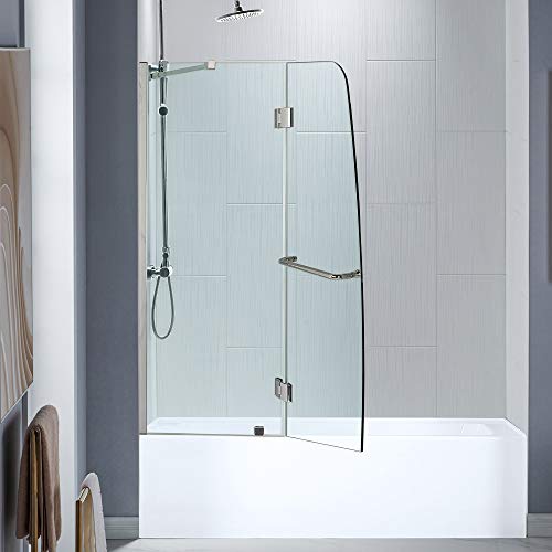Woodbridge Mtdb4958-B, Frameless Hinged Bathtub Shower, 5/16" Tempered Panel, 48" W X 58" H Tub Glass Door In Brushed Nickel Finish, Include Support Bar, 49" X 58" #TOP2