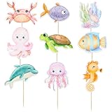 CharmeFleur 36 Piezas Decoración De Cupcakes Con Tema Marino Tortugas Pulpos Palillos Para Cupcake Caballitos De Mar Coral Adornos Para Tartas Con Motivos Submarinos Fies