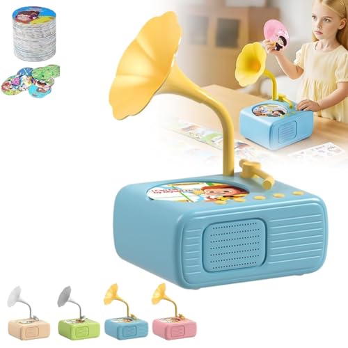 Fonógrafo para niños con 99 Tarjetas, máquina de Cuentos para educación temprana, gramófono de Juguete para niños pequeños, Reproductor de Audio portátil sin Pantalla para(Blue)