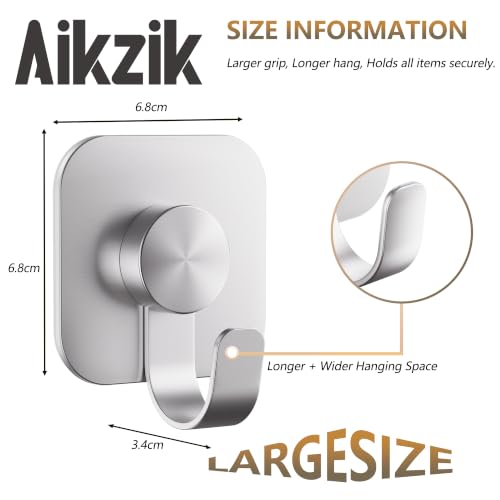 Aikzik Large Self Adhesive Hooks - 26lb Max, Heavy Duty Stainless Steel Sticky Hooks, Strong Hooks for Hanging for Towel, Coat, Robe, Key, Stick on Bathroom, Kitchen, Door and Wall - Silver(4 Pack) - Image 3