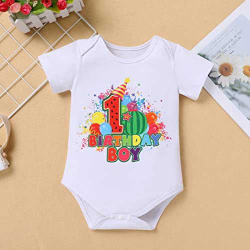 IMEKIS Toddler Baby Boys Melon Birthday Outfit Romper T-shirt + Jeans Shorts + Suspenders Rainbow Cake Smash Photo Shoot 1-5T3