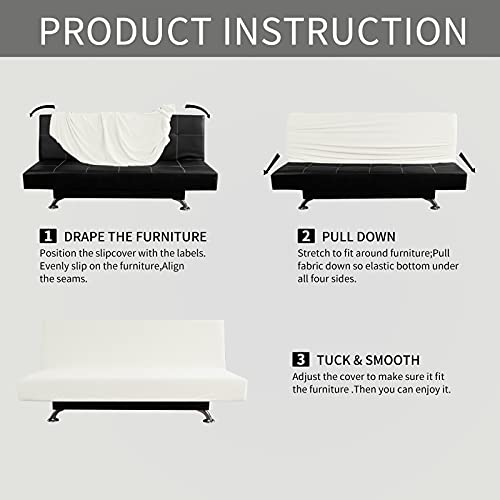Image of Easy-Going Stretch Medium Futon Slipcover Armless Futon Cover Cream